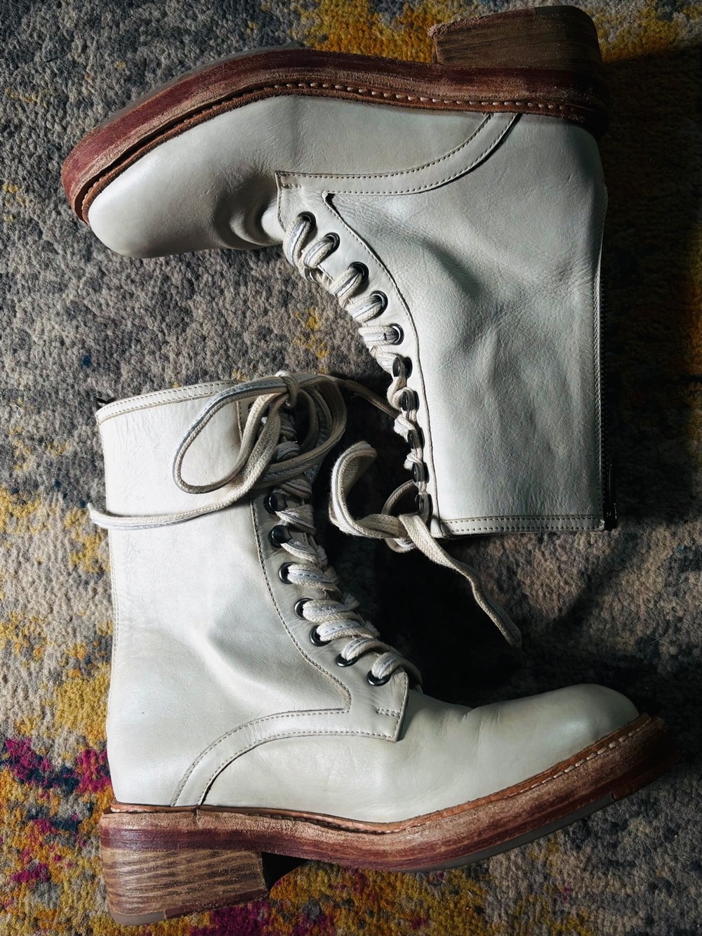 Free People Santa Fe Distressed Leather Lace-Up Boots in Ivory 37 - Picture 8 of 15